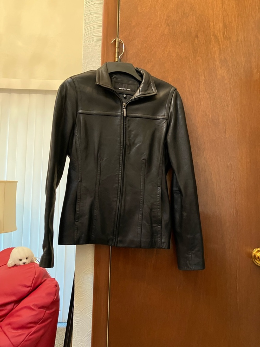 Jones New York Black Leather Zip-Front Jacket